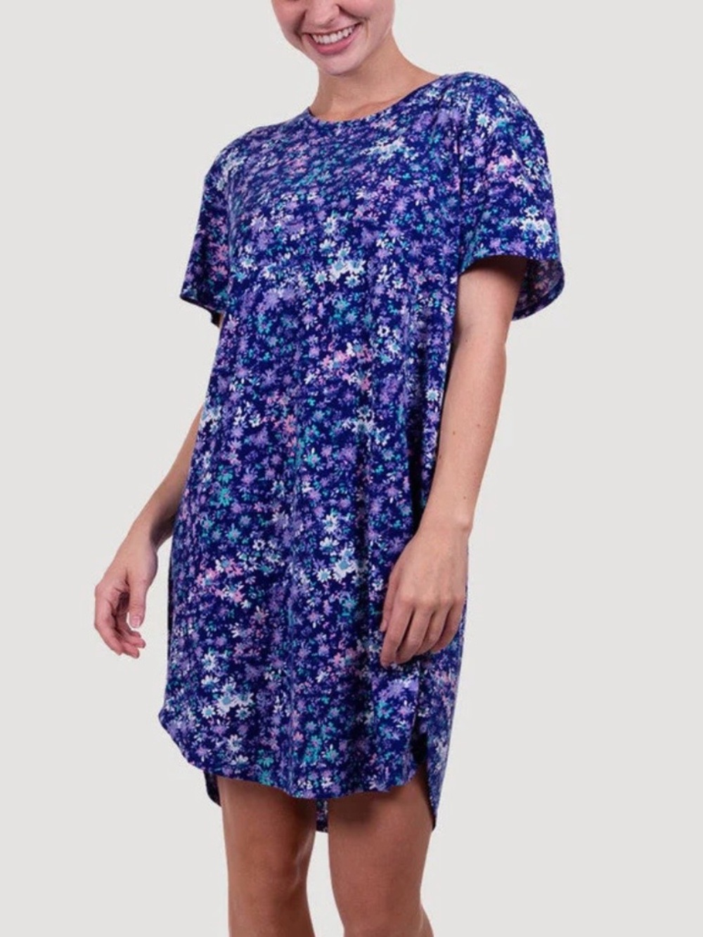 Natori Purple Floral Short Sleeve Sleep Shirt